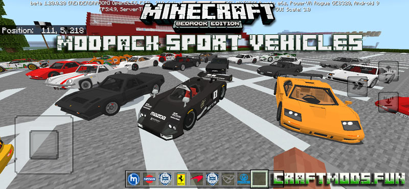 Sport Vehicles Modpack Minecraft PE 1.20 for iOS, Android, Win 10
