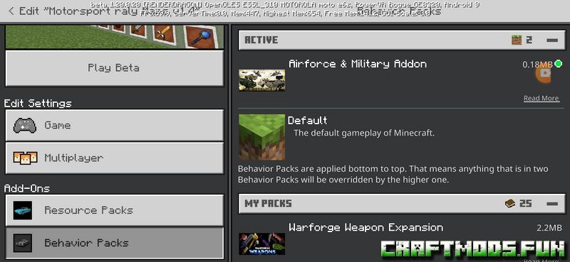 Mod AirForce Craft for weapons and military equipment on Android for Minecraft PE 1.20