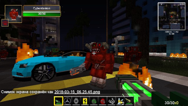 Minecraft with mods (Zombie assembly) for weapons and cars